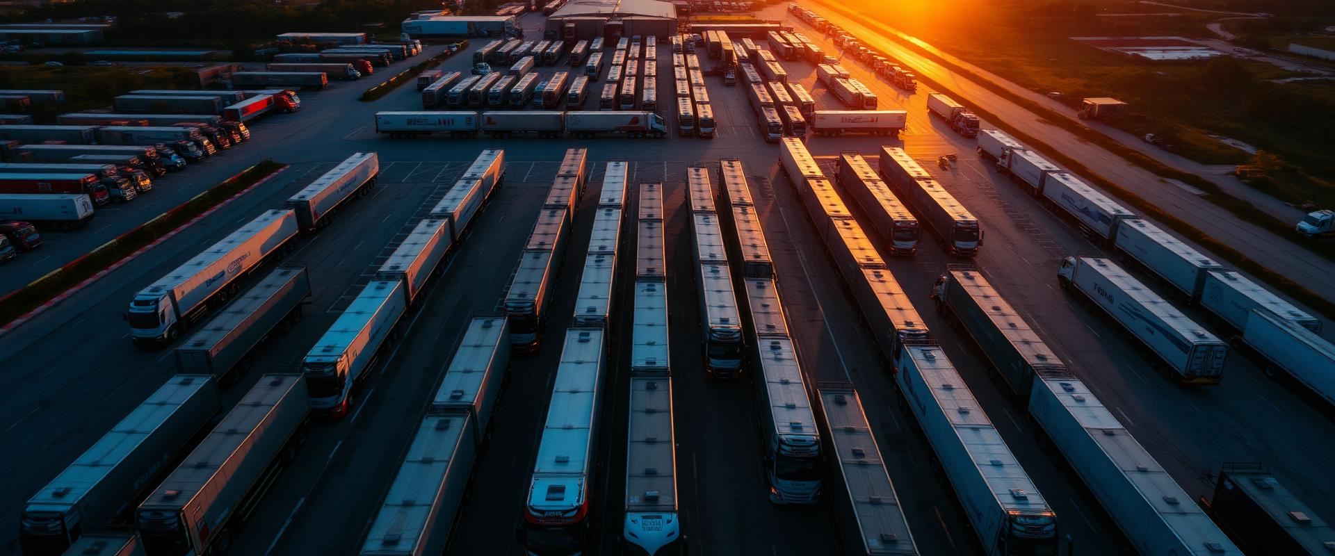 Pátio logístico com caminhões e implementos rodoviários